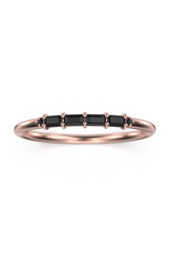 0.26ct Black Diamond Moissanite 10K Rose GoldMorse Code Rings