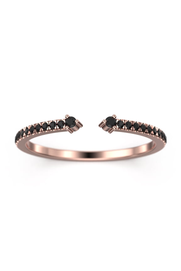 0.26ct Round Black Diamond Moissanite Open Cap Wedding Band 10K rose gold