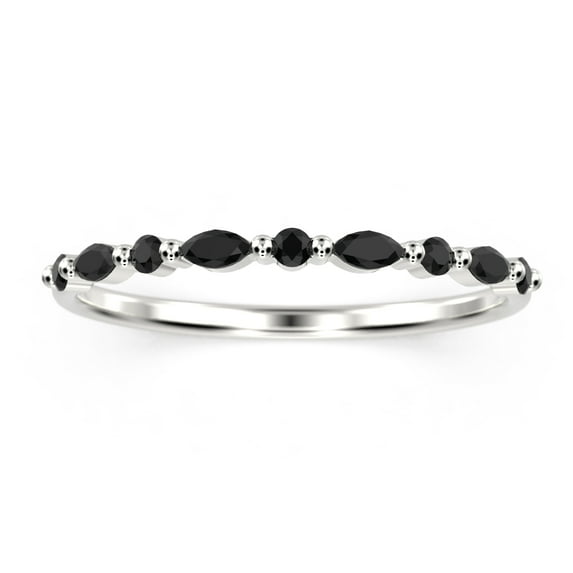 0.26ct alternating round and marquise black diamond moissanite 18K White Gold over silver wedding band.