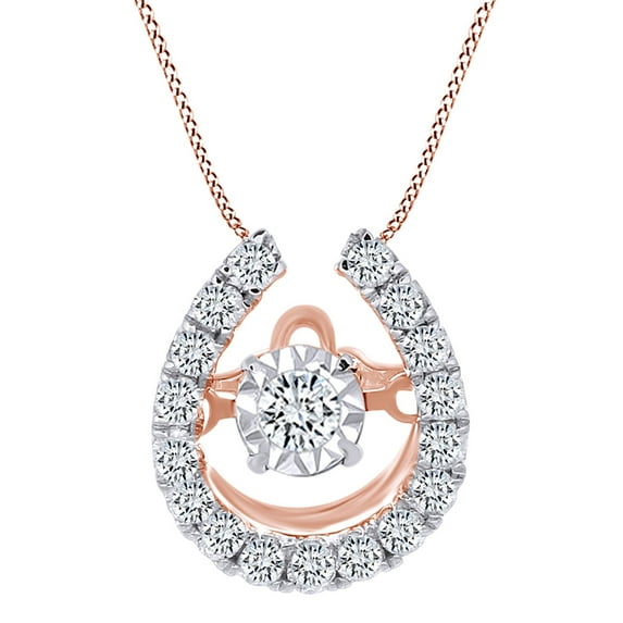 AFFY 0.27 Carat (Cttw) Round Shape White Natural Diamond Horseshoe Pendant Necklace 10K Solid Rose Gold