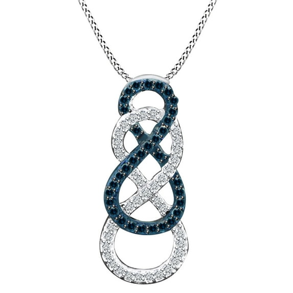 AFFY 0.27 Cttw Simulated Blue Sapphire & White Natural Diamond Infinity Pendant Necklace 10k Solid White Gold