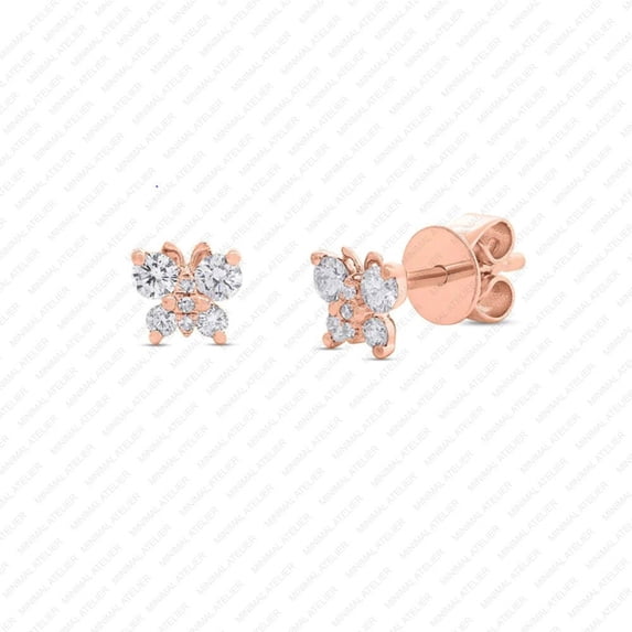 0.27ct Lab grown Diamond Butterfly Earrings, Round Cut Cluster Moissanite Stud, Solid 14k Yellow Gold, Genuine Pave Moissanite Jewelry Gifts