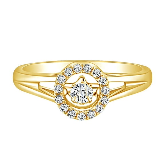 AFFY 0.28 Carat (Cttw) Round Shape White Natural Diamond Heart Engagement Promise Ring In 14k Solid Yellow Gold Ring Size-10
