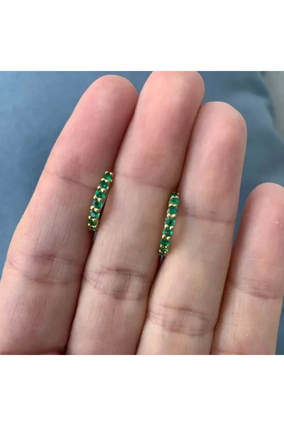0.28 Ct Round Lab-Created Green Emerald Huggie Hoop Earrings in 14K Yellow Gold Plated