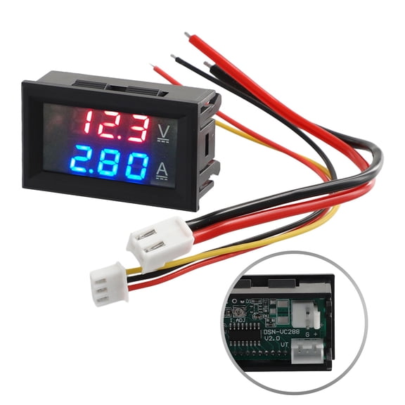 0.28" Digital Voltmeter Ammeter DC 0-100V 50A, Red & Blue Dual LED Display Panel with Connect Wires, 2 in 1 Volt Amp Monitor Tester Used for Electronic Circuit Experiments EV Cars Boats