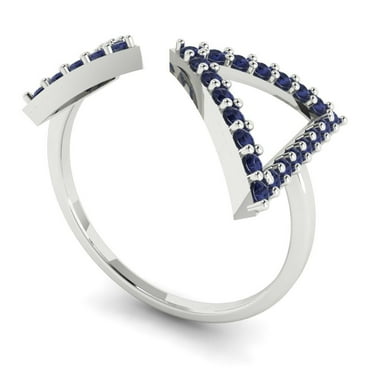0.28 ct Brilliant Round Cut VVS1 Blue Sapphire 14k White Solid Gold Wedding Bridal Anniversary Engagement Ring size 10.75