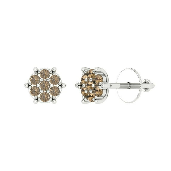 0.35 ct Screw-Back Stud Earrings for Women | 1.8mm Round Cut Simulated Champagne Diamond | 18K White Gold