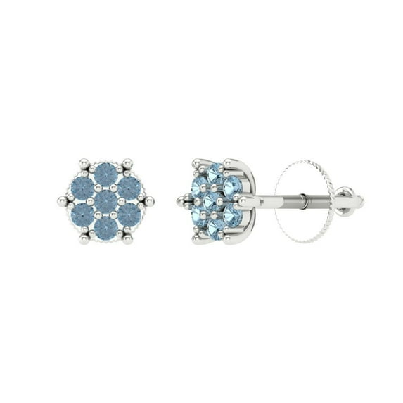 0.35 ct Screw-Back Stud Earrings for Women | 1.8mm Round Cut Natural Swiss Blue Topaz | 18K White Gold