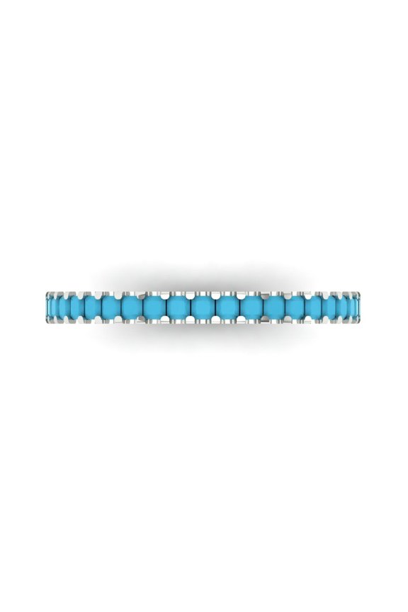 0.285 ctw Wedding Band for Women - 18K White Gold Simulated Turquoise Stackable Eternity Ring