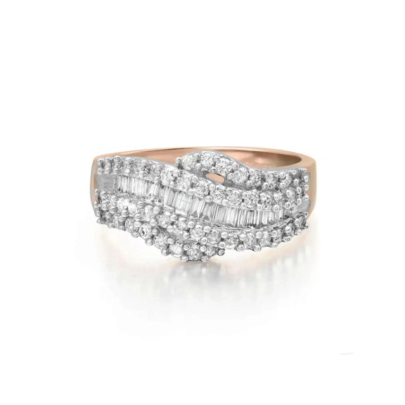 0.28Cttw Baguette & 0.61Cttw Round Diamond Ladies Cocktail Ring 14K Rose Gold