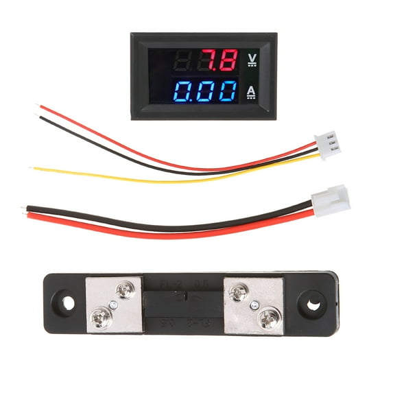 0.28Inch Digital Voltmeter Ammeter DC 100V 50A Amp Voltage Current Shunt Tester 3 Bits Blue + Red Dual LED Display P
