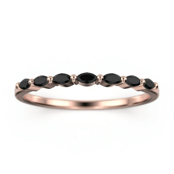 0.28ct Marquise Shape Black Diamond Moissanite Wedding Band 18K Rose Gold Over Silver