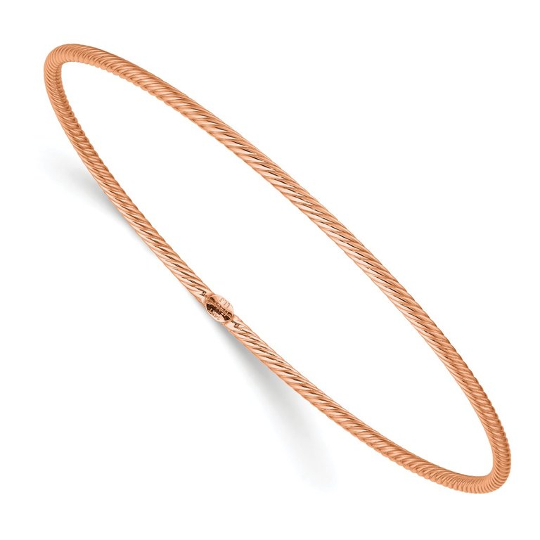 0.28mm 14k Rose Gold Polished Textured Slip on Cuff Stackable Bangle  Bracelet Jewelry Gifts for Women