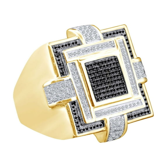 AFFY 0.29 Carat Round Black & White Natural Diamond Men's Promise Ring 14k Gold Over Sterling Silver