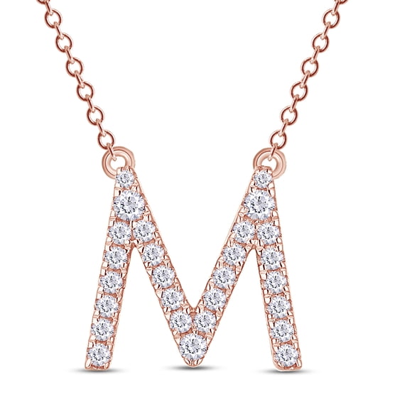0.29 Carat Round Cut Lab Created Moissanite Diamond Initial Letter "M" Pendant Necklace In 14K Rose Gold Over Sterling Silver Along With 18" Chain (G-H Color, VVS1 Clarity, 0.29 Cttw)
