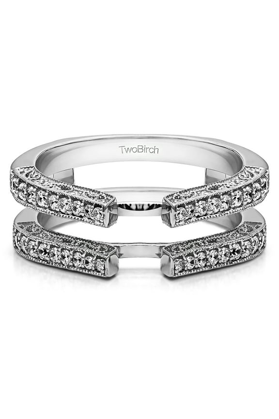 0.29 Ct. Cathedral Ring Guard with Millgrained Edges and Filigree Design With Cubic Zirconia Mounted in Sterling Silver