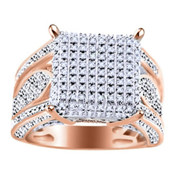 AFFY 0.29 Ct Round White Natural Diamond Square Frame Engagement Ring in 14k Rose Gold Over Sterling Silver Ring Size - 7.5