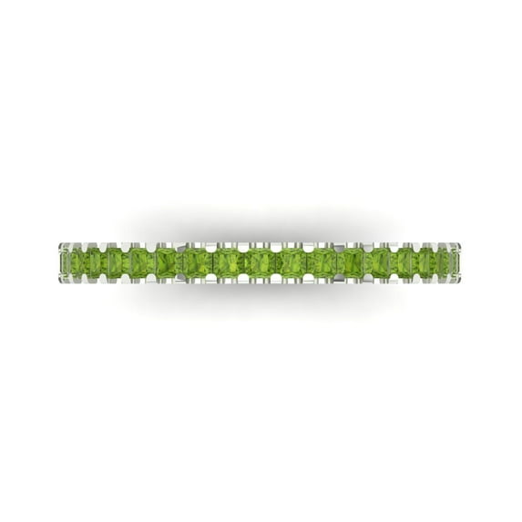 0.29 ct Brilliant Princess Cut Natural Peridot 18K White Gold Stackable Band SZ 6.75