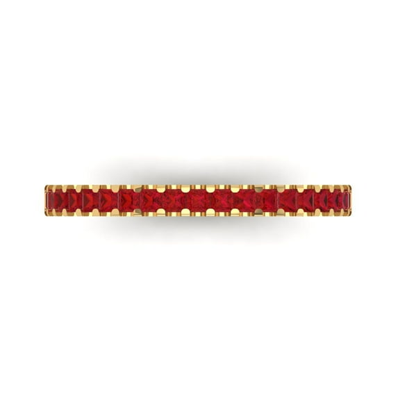 0.29 ct Brilliant Princess Cut Simulated Ruby 18K Yellow Gold Stackable Band SZ 4