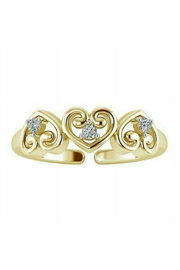 0.2CT Round White Diamond Heart Adjustable Toe Ring 14K Yellow Gold Finish