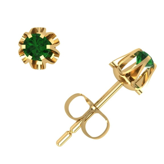 0.2Ct Round Emerald Buttercup Stud Earrings 14k Yellow Gold 6Prong Set Commercial Quality