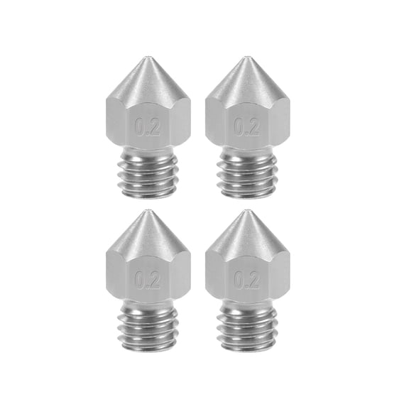 0.2mm 3D Printer Nozzle Head M6 Thread for MK8 1.75mm Extruder Print, Stainless Steel 4pcs