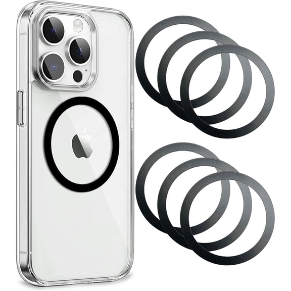 【0.2mm Ultra-Thin】 Magnetic Ring Sticker, Metal Magnetic Ring for Phone Cases & Wireless Charging, 6 Pack (Black)