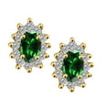 thumbnail image 1 of 0.3 Carat 6x4MM Oval Created Emerald and Diamond Earrings In 10k Yellow Gold, 1 of 7