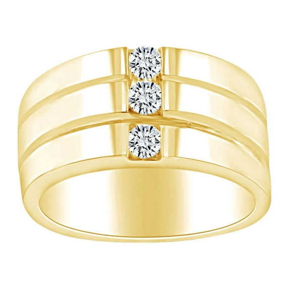 AFFY 0.3 Carat (Cttw) Round Shape White Natural Diamond Three Stone Anniversary Wedding Ring In 14k Solid Yellow Gold Ring Size-6