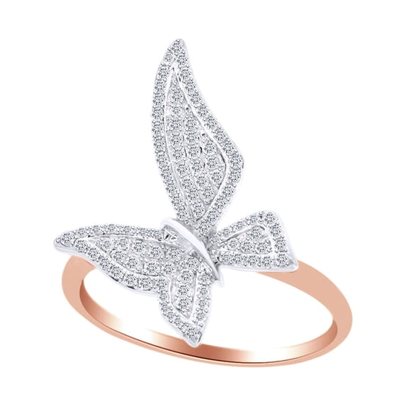 AFFY 0.3 Carat (Ctw) Round Shape White Natural Diamond Fashion Butterfly Ring In 14k Rose Gold Ring Size-10