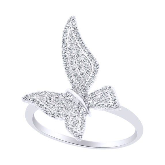 AFFY 0.3 Carat (Ctw) Round Shape White Natural Diamond Fashion Butterfly Ring In 14k White Gold Ring Size-4