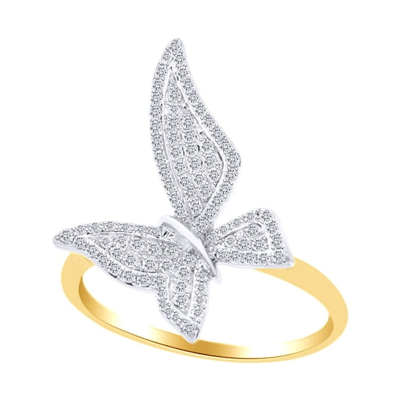 AFFY 0.3 Carat (Ctw) Round Shape White Natural Diamond Fashion Butterfly Ring In 14k Yellow Gold Ring Size-9