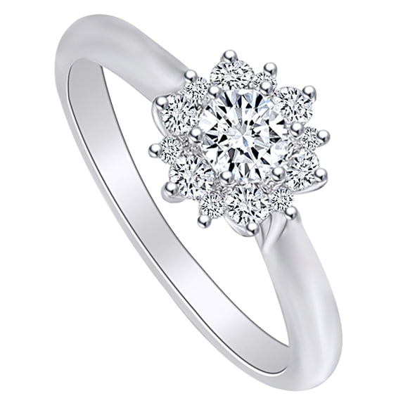 AFFY 0.3 Carat (cttw) Round Shape White Natural Diamond Halo Engagement Ring 14k Solid White Gold Ring Size 10