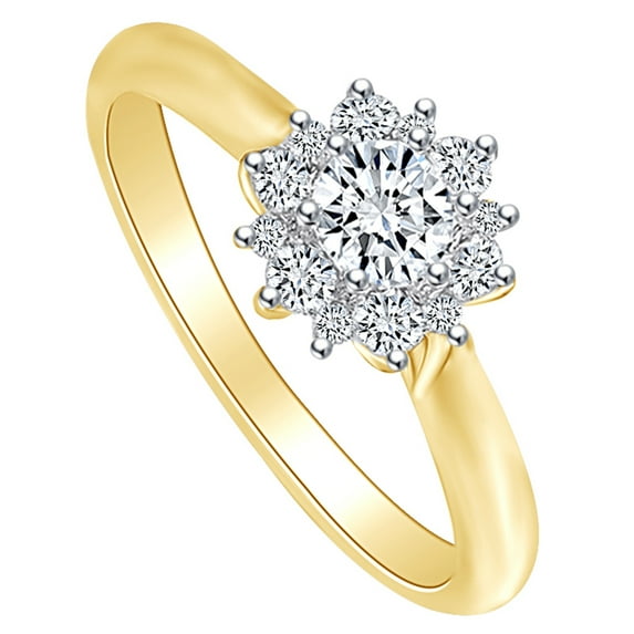 AFFY 0.3 Carat (cttw) Round Shape White Natural Diamond Halo Engagement Ring 14k Solid Yellow Gold Ring Size 9