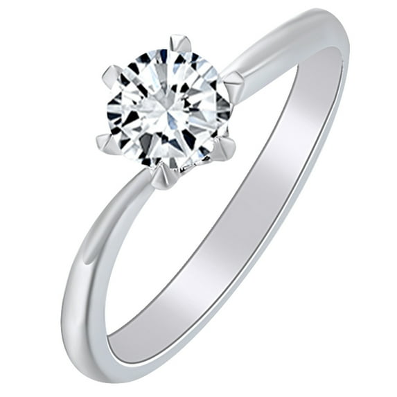 AFFY 0.3 Carat (cttw) Round White Natural Diamond Solitaire Engagement Wedding Ring 14k Solid White Gold Ring Size 7