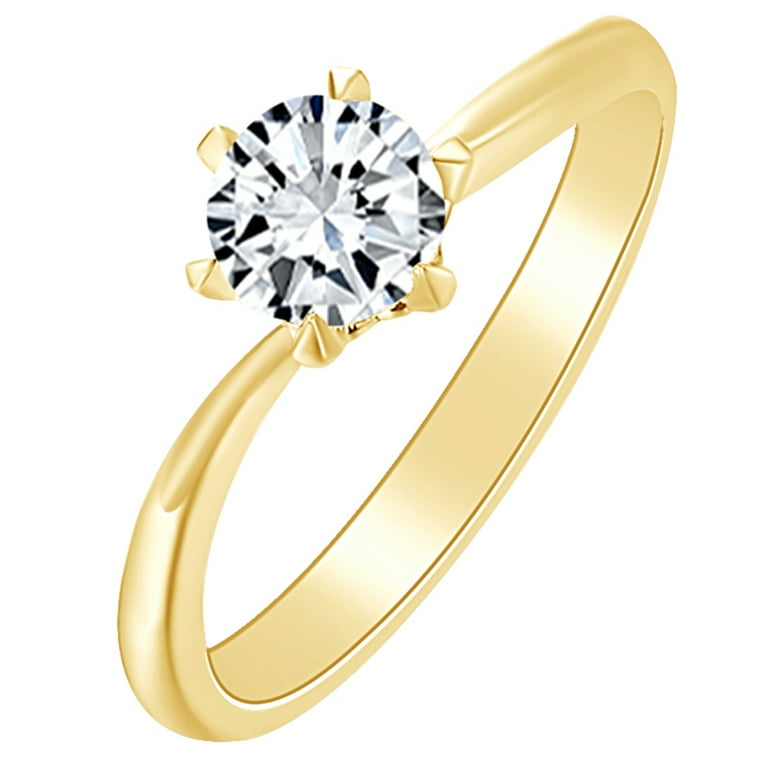 0.3 Carat cttw Round White Natural Diamond Solitaire Engagement Wedding Ring 14k Solid Yellow Gold Ring Size 9