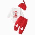 thumbnail image 1 of 0-3 Months Baby Boy Christmas Outfit Long Sleeve Romper Overall Pants Hat 3Pcs Fall Winter Clothes Set 3 6 9 12 18 Months Toddler Boys Clothes,Red, 1 of 9