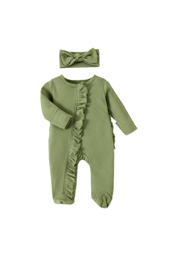 0-3 Months Baby Girl Clothes Going Home Outfit Baby Girl Baby Girl Fall Winter Outfits Clothes Knit Jumpsuit Ruffle Romper Coming Home Outfit for Baby Girl Green