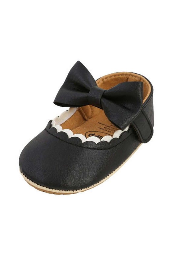 0-3 Months Baby Girls Shoes Infant Mary Jane Flats Princess Wedding Dress Baby Sneaker Shoes Newborn Baby Bowknot Princess Soft Baby Children's Non-slip Toddler Shoes Black