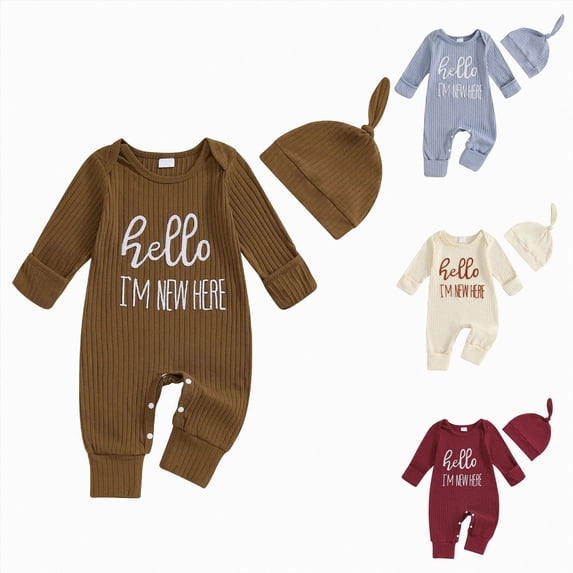 0-3 Months Infant Jumpsuit Newborn Outfit Boy Long Sleeve Letter Romper Ribbed Knit Jumpsuit Baby Boy Preemie Outfit,Beige Jumpsuit Bodysuit