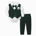 thumbnail image 1 of 0-3 Months Infant Newborn Baby Boys 3-Piece Dress Suit Set,Long Sleeve Romper Vest Bowtie Formal Pants Outfit For School Wedding Party Toddler Fall Winter Clothes,Blue, 1 of 6