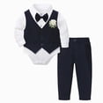 thumbnail image 1 of 0-3 Months Infant Newborn Baby Boys 3-Piece Dress Suit Set,Long Sleeve Romper Vest Bowtie Formal Pants Outfit For School Wedding Party Toddler Fall Winter Clothes,Blue, 1 of 6
