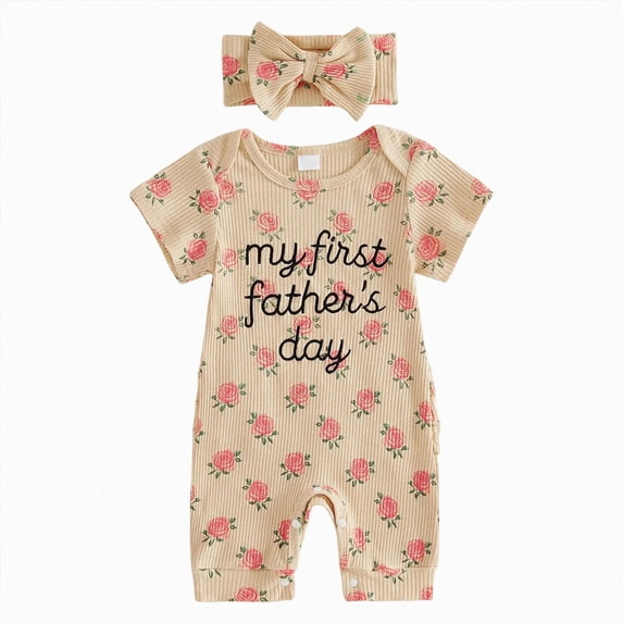 0-3 Months Newborn Baby Bodysuit Footies Romper My First Fathers Day Baby Girl Outfit Romper Jumpsuit Summer Newborn Girl Outfits Clothes Yellow Bodysuit Baby Gift