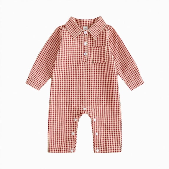 0-3 Months Newborn Baby Bodysuits Checkered Print Long Sleeved Bodysuits One-Piece Footed Romper Newborn Gift