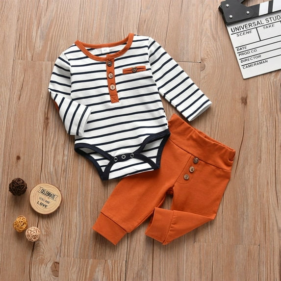0-3 Months Newborn Baby Boy Clothes Romper Jumpsuits 2Pcs Clothing Set Cute Infant Outfit Orange