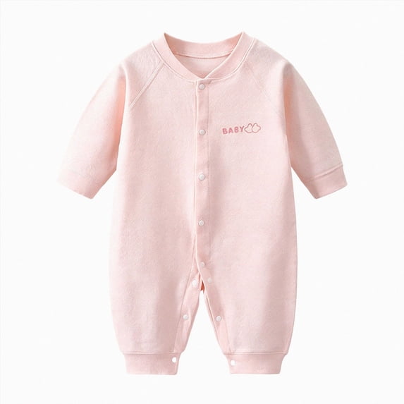 0-3 Months Newborn Baby Boy Girl Cute Romper Infant Button Letter Graphic Long Sleeve Jumpsuit Spring Fall Outfit Clothes