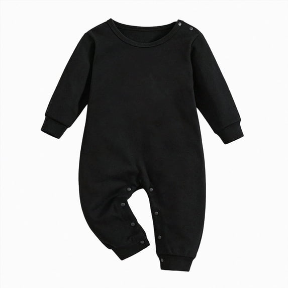 0-3 Months Newborn Baby Clothes & Play One-Piece Bodysuit Long Sleeve Solid Romper Infant Jumpsuit Snap Newborn Pajamas Unisex Clothes Black