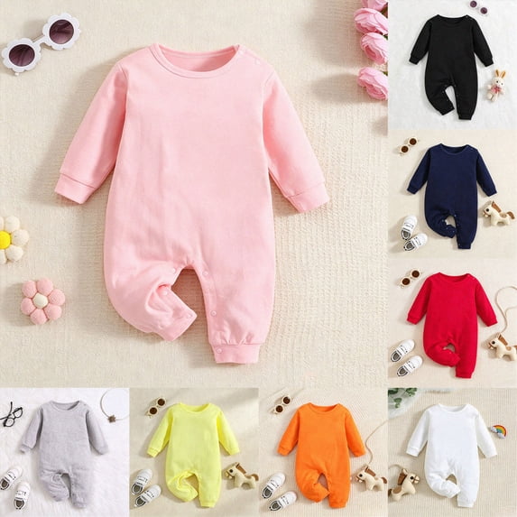 0-3 Months Newborn Baby Clothes & Play One-Piece Bodysuit Long Sleeve Solid Romper Infant Jumpsuit Snap Newborn Pajamas Unisex Clothes Yellow