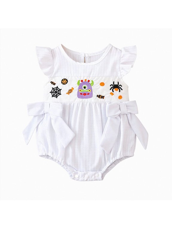 0-3 Months Newborn Baby Halloween Outfit Embroidery Bubble Romper Short Sleeve Jumpsuit Infant Cute Clothes One-Piece Romper Newborn Pajamas