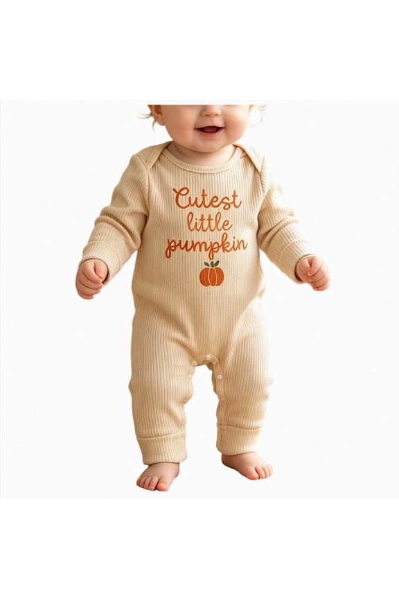 0-3 Months Newborn Bodysuit My First Halloween Baby Girl Outfit Cutest Pumpkin Long Sleeve Romper Jumpsuit Girl Outfits Clothes Beige Newborn Gift
